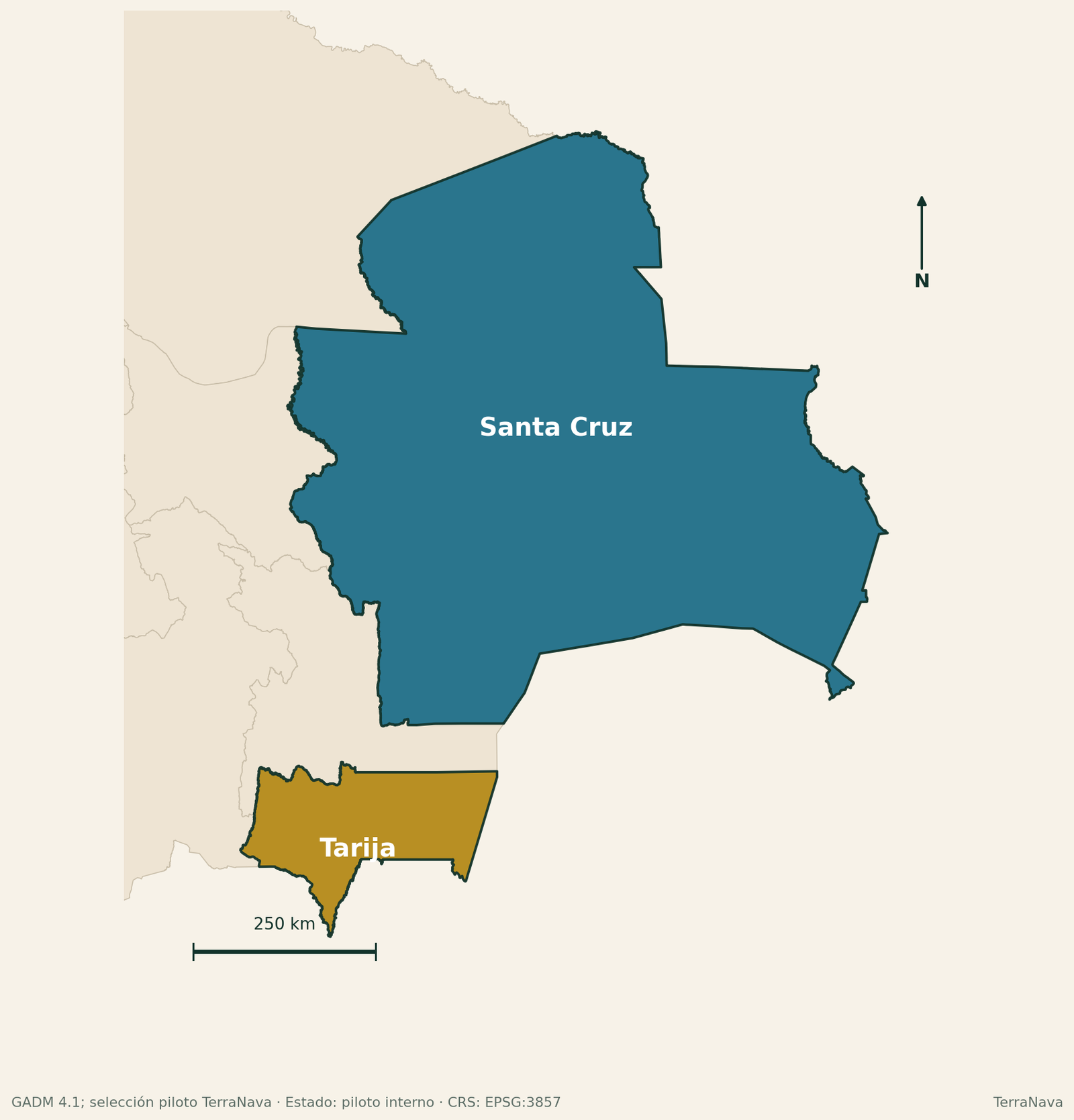 Mapa de alcance departamental del piloto Tarija y Santa Cruz